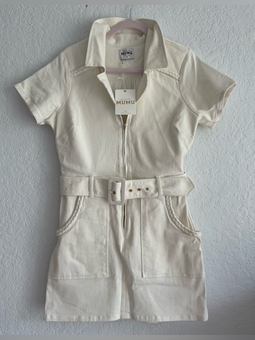 Show Me Your MuMu White Short Sleeve Belted Dress